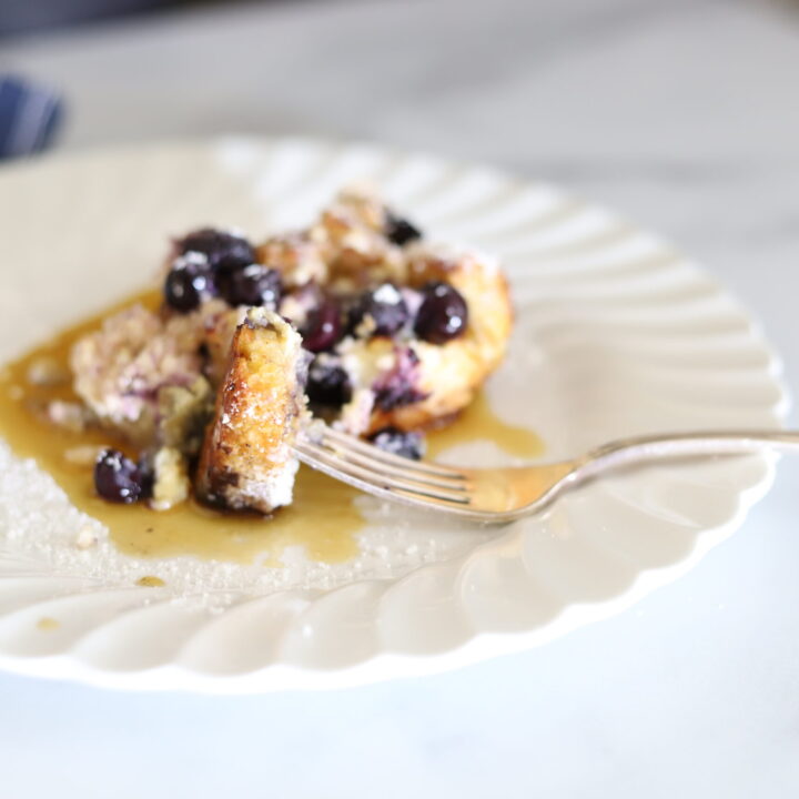 Sourdough Blueberry French Toast Casserole with Cream Cheese